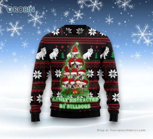 Bulldog Pine Tree Christmas Ugly Christmas Sweatshirt, Sweater, Christmas Gift For Dog Love