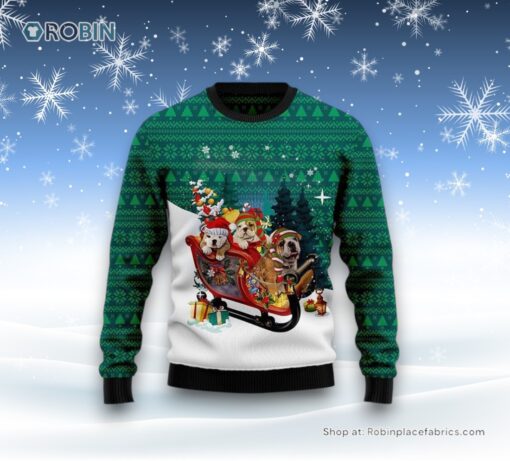 Bulldog Sleigh Ugly Christmas Sweater, Christmas Gift For Dog Love