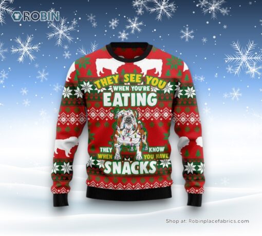 Bulldog Snacks Ugly Christmas Sweater, Christmas Gift For Dog Love