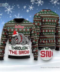 Bulldogs Through The Snow Christmas Ugly Sweater, Christmas Gift For Dog Love