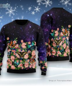 Butterfly Flowers Ugly Christmas Sweatshirt, Sweater