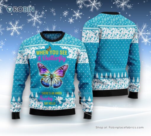 Butterfly Nearby Say Hello Ugly Christmas Sweater
