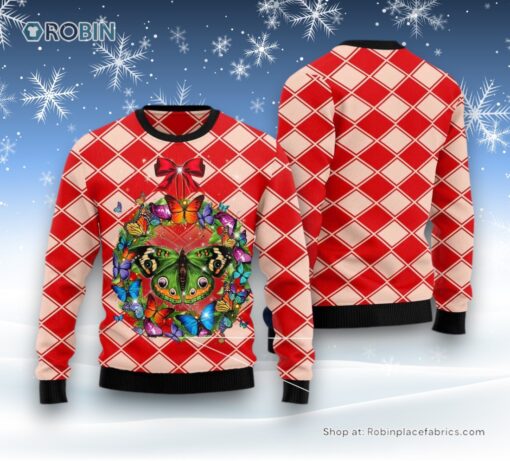 Butterfly Wreath Christmas Ugly Christmas Sweater