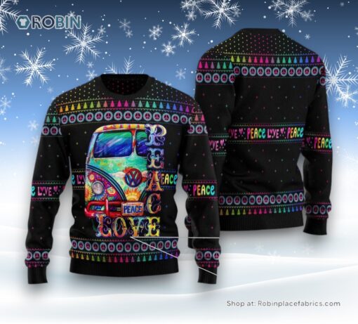 Car Hippie Peace Love Ugly Christmas Sweater