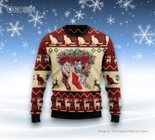 Cat And Sock Xmas Ugly Christmas Sweater, Christmas Gift For Cat Love