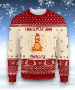 Cat Christmas And Meditate Ugly Christmas Sweatshirt, Sweater, Christmas Gift For Cat Love