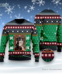 Cat Christmas Snow Window Ugly Christmas Sweatshirt, Sweater, Christmas Gift For Cat Love