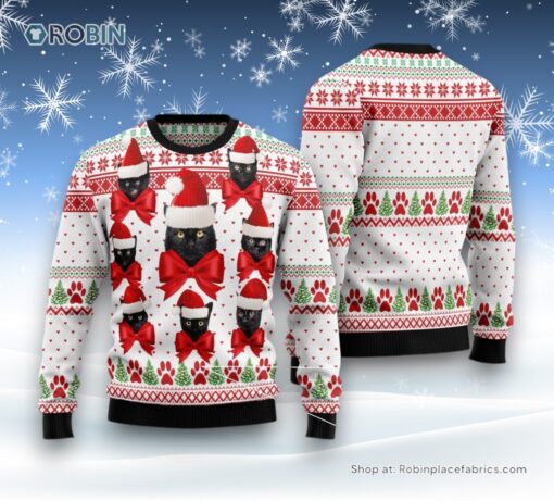 Cat Christmas Ugly Sweater, Black Cat Ball Ugly Christmas Sweater