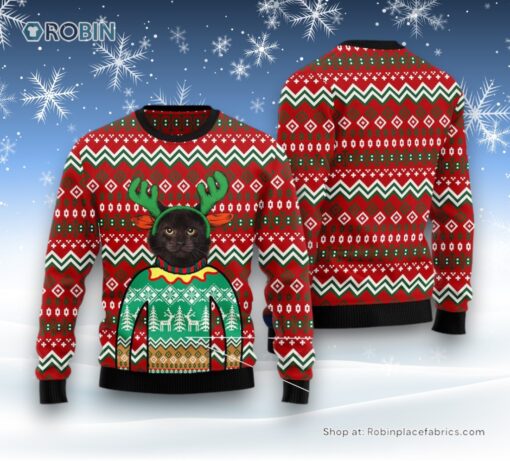 Cat Christmas Ugly Sweater, Black Cat Christmas Awesome Ugly Christmas Sweater