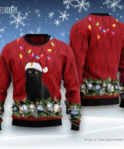 Cat Christmas Ugly Sweater, Black Cat Christmas Beauty Ugly Christmas Sweater