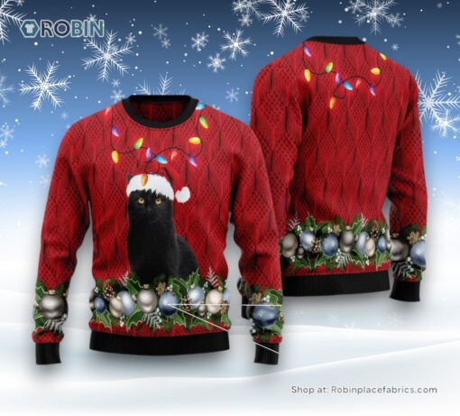 Cat Christmas Ugly Sweater, Black Cat Christmas Beauty Ugly Christmas Sweater