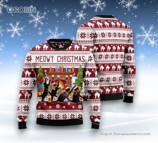 Cat Christmas Ugly Sweater, Black Cat Christmas Dancing Ugly Christmas Sweater