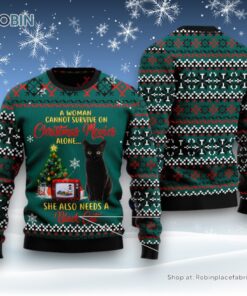 Cat Christmas Ugly Sweater, Black Cat Christmas Movie Ugly Christmas Sweater
