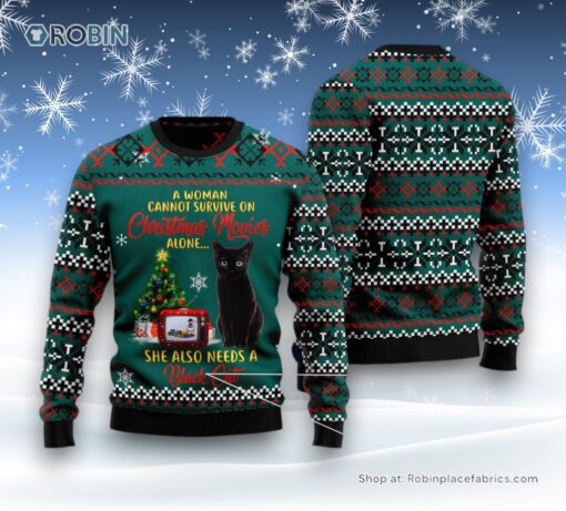 Cat Christmas Ugly Sweater, Black Cat Christmas Movie Ugly Christmas Sweater