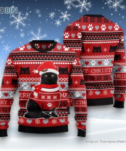 Cat Christmas Ugly Sweater, Black Cat Christmas Pattern Ugly Christmas Sweater