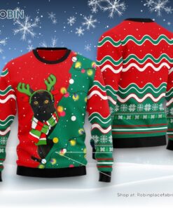 Cat Christmas Ugly Sweater, Black Cat Christmas Tree Led Light Ugly Christmas Sweater