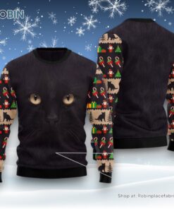 Cat Christmas Ugly Sweater, Black Cat Cute Face Ugly Christmas Sweatshirt, Sweater