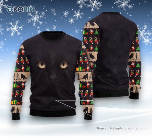 Cat Christmas Ugly Sweater, Black Cat Cute Face Ugly Christmas Sweatshirt, Sweater