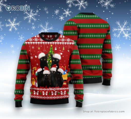 Cat Christmas Ugly Sweater, Black Cat Family Christmas Ugly Christmas Sweater