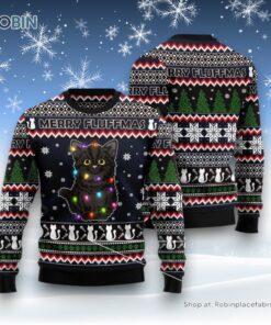 Cat Christmas Ugly Sweater, Black Cat Fluffmas Ugly Christmas Sweater