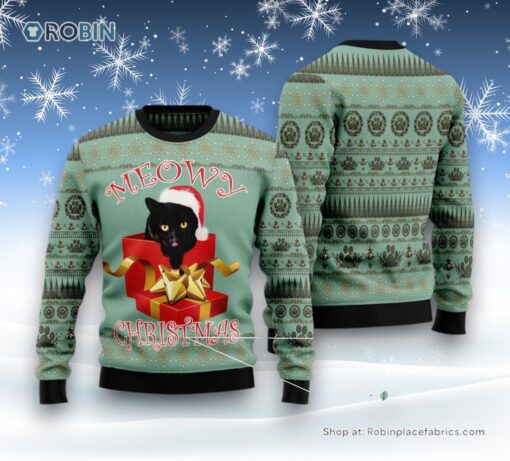 Cat Christmas Ugly Sweater, Black Cat Gift Ugly Christmas Sweatshirt, Sweater