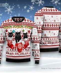 Cat Christmas Ugly Sweater, Black Cat Gloves Ugly Christmas Sweater