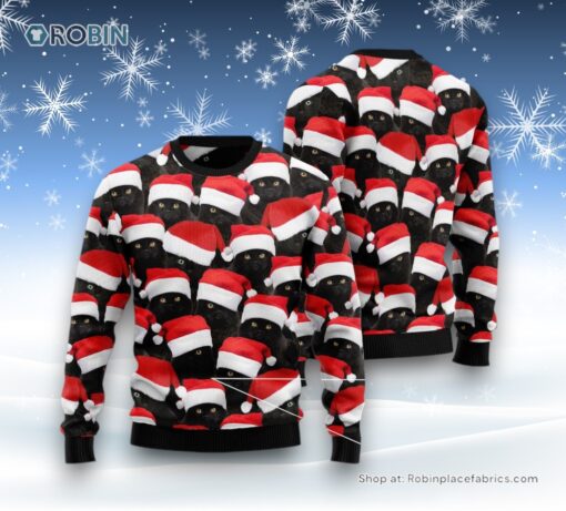 Cat Christmas Ugly Sweater, Black Cat Group Ugly Christmas Sweater