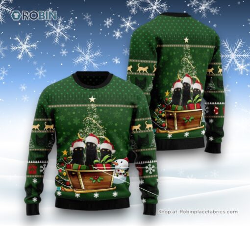 Cat Christmas Ugly Sweater, Black Cat Group Xmas Ugly Christmas Sweater