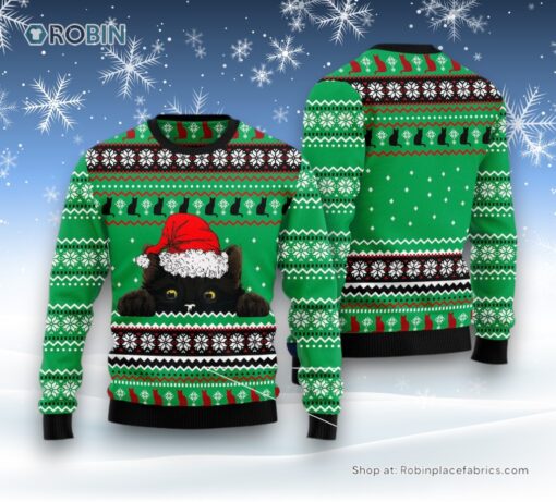 Cat Christmas Ugly Sweater, Black Cat Hide Ugly Christmas Sweater