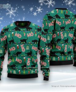 Cat Christmas Ugly Sweater, Black Cat Ho Ho Ho Ugly Christmas Sweater