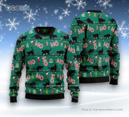 Cat Christmas Ugly Sweater, Black Cat Ho Ho Ho Ugly Christmas Sweater