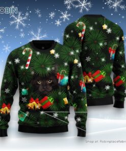 Cat Christmas Ugly Sweater, Black Cat Inside Tree Ugly Christmas Sweatshirt, Sweater