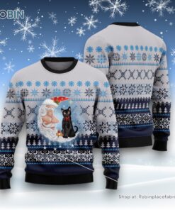 Cat Christmas Ugly Sweater, Black Cat Love Santa Moon Ugly Christmas Sweatshirt, Sweater