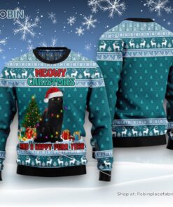 Cat Christmas Ugly Sweater, Black Cat Meomy Christmas And A Happy Purr Year Ugly Christmas Sweater