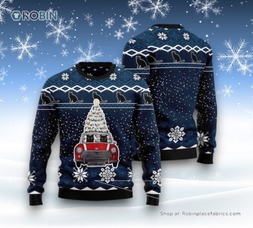 Cat Christmas Ugly Sweater, Black Cat Meowy Catmas Ugly Christmas Sweater