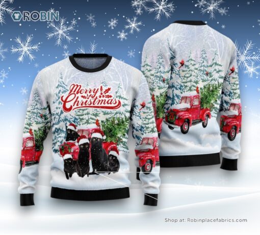 Cat Christmas Ugly Sweater, Black Cat Merry Christmas Ugly Christmas Sweater