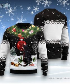 Cat Christmas Ugly Sweater, Black Cat Mirror Ugly Christmas Sweatshirt, Sweater