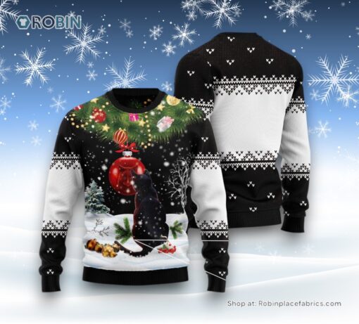 Cat Christmas Ugly Sweater, Black Cat Mirror Ugly Christmas Sweatshirt, Sweater