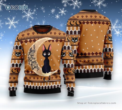 Cat Christmas Ugly Sweater, Black Cat Moon And Back Ugly Christmas Sweater