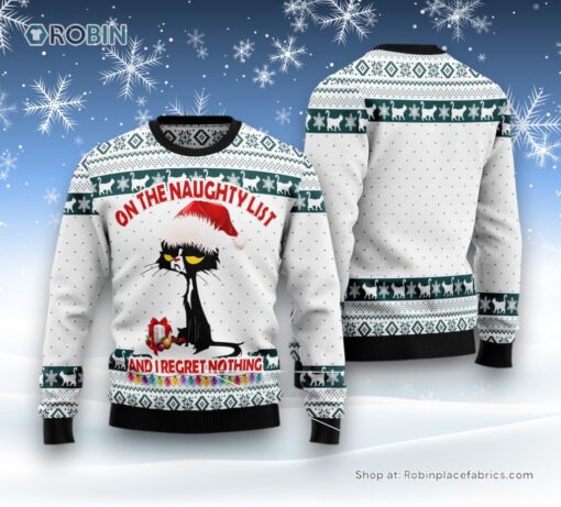 Cat Christmas Ugly Sweater, Black Cat Naughty List Ugly Christmas Sweatshirt, Sweater