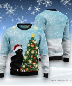 Cat Christmas Ugly Sweater, Black Cat Noel Tree Ugly Christmas Sweater