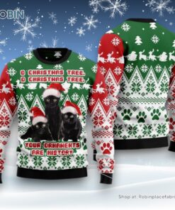 Cat Christmas Ugly Sweater, Black Cat Oh Christmas Tree Ugly Christmas Sweater