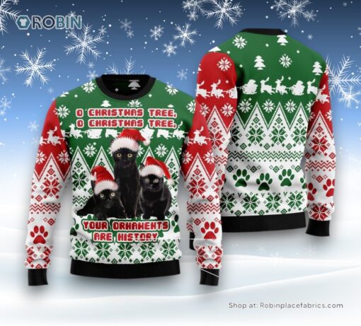 Cat Christmas Ugly Sweater, Black Cat Oh Christmas Tree Ugly Christmas Sweater