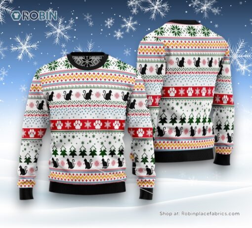 Cat Christmas Ugly Sweater, Black Cat Pattern Ugly Christmas Sweatshirt, Sweater