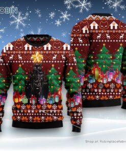 Cat Christmas Ugly Sweater, Black Cat Pine Tree Ugly Christmas Sweater