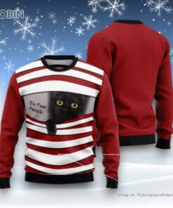 Cat Christmas Ugly Sweater, Black Cat Six Feet Ugly Christmas Sweater