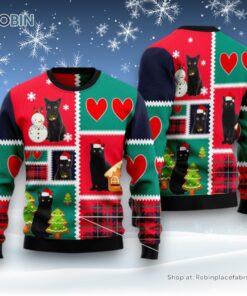 Cat Christmas Ugly Sweater, Black Cat Snow Ugly Christmas Sweater