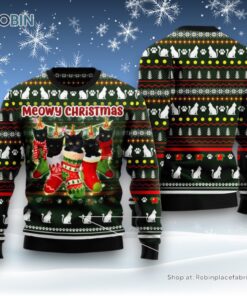 Cat Christmas Ugly Sweater, Black Cat Socks Ugly Christmas Sweater