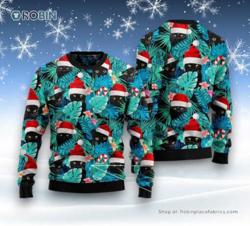 Cat Christmas Ugly Sweater, Black Cat Ugly Christmas Sweater