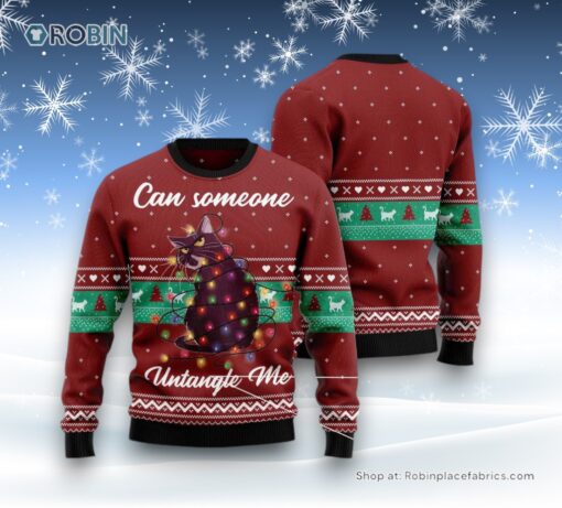 Cat Christmas Ugly Sweater, Can Someone Untangle Me Cat Ugly Christmas Sweatshirt, Sweater